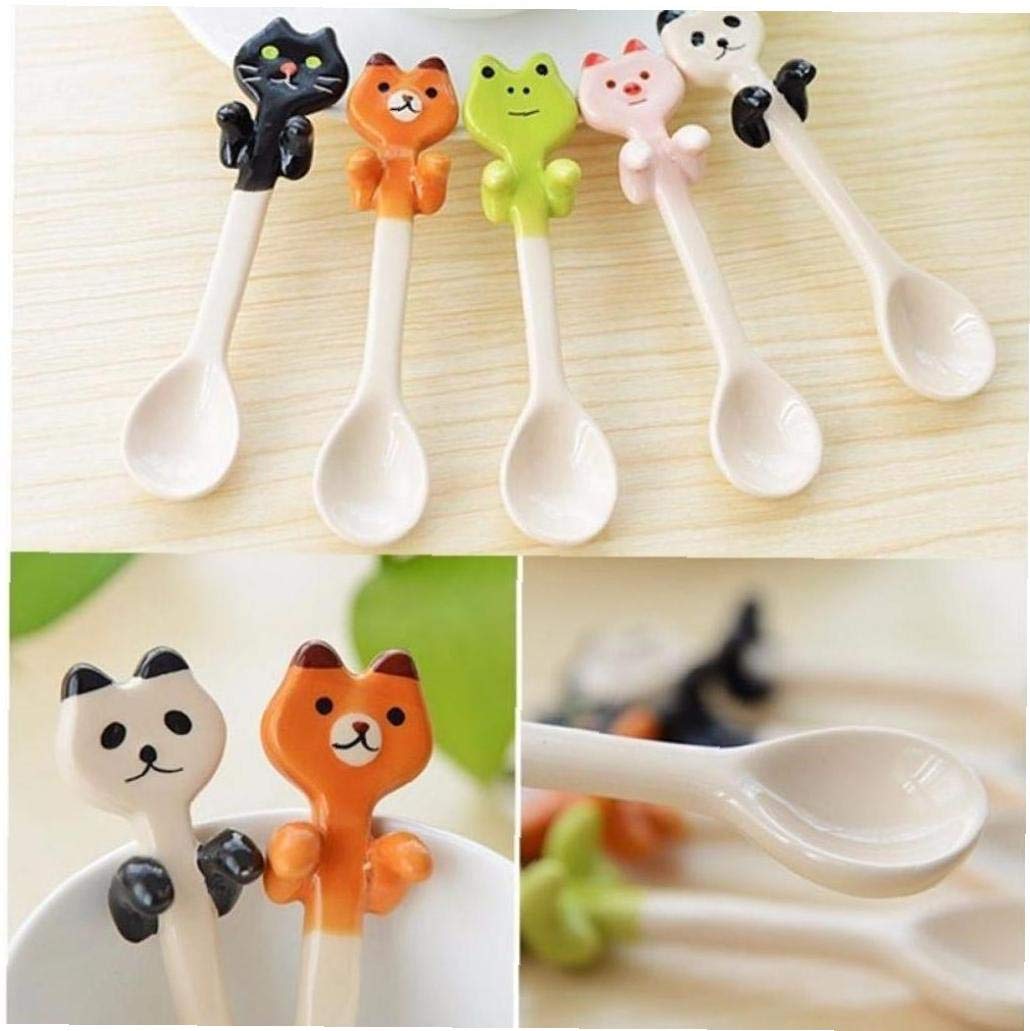 Culer Random Color Creative Cartoon Coffee Spoon Cute Animal Teaspoons For Kitchen Goods Ceramic Tea Spoons(Random Color)