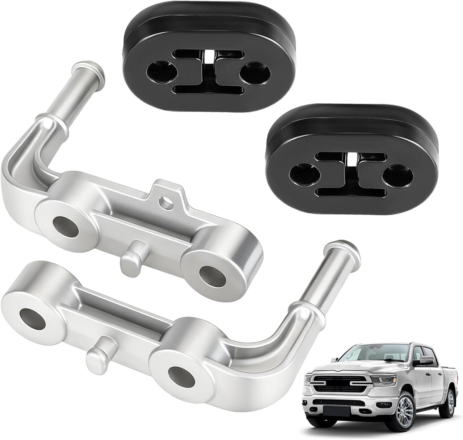 Rear Left & Right Exhaust Bracket Muffler Support Assembly Compatible with Dodge Ram 1500 3.0L 5.7L 6.2L 2019-2025, Replaces# 68275662AB 68395841AA, w/ 2Pcs Hanger Rubber