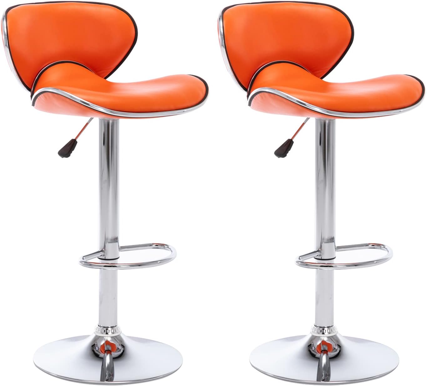 Vogue Furniture Direct PU Leather Adjustable Bar Stools, Modern Swivel Airlift Barstools with Back, Armless Counter Height Chairs for Kitchen Dining Pub Cafe Set of 2 (Orange)