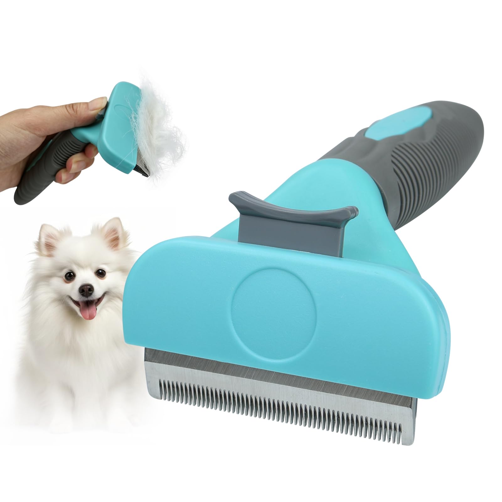 Self Cleaning Pet Shedding Brush for Long Short Haired Dogs & Cats (Small) | One-click ha…