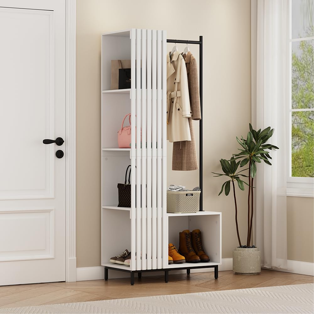 Vicco Garderobe Zinto, Weiß, 80 x 187 cm mit 5 Ablagefächern, zur Wandmontage geeignet für platzsparende Aufbewahrung