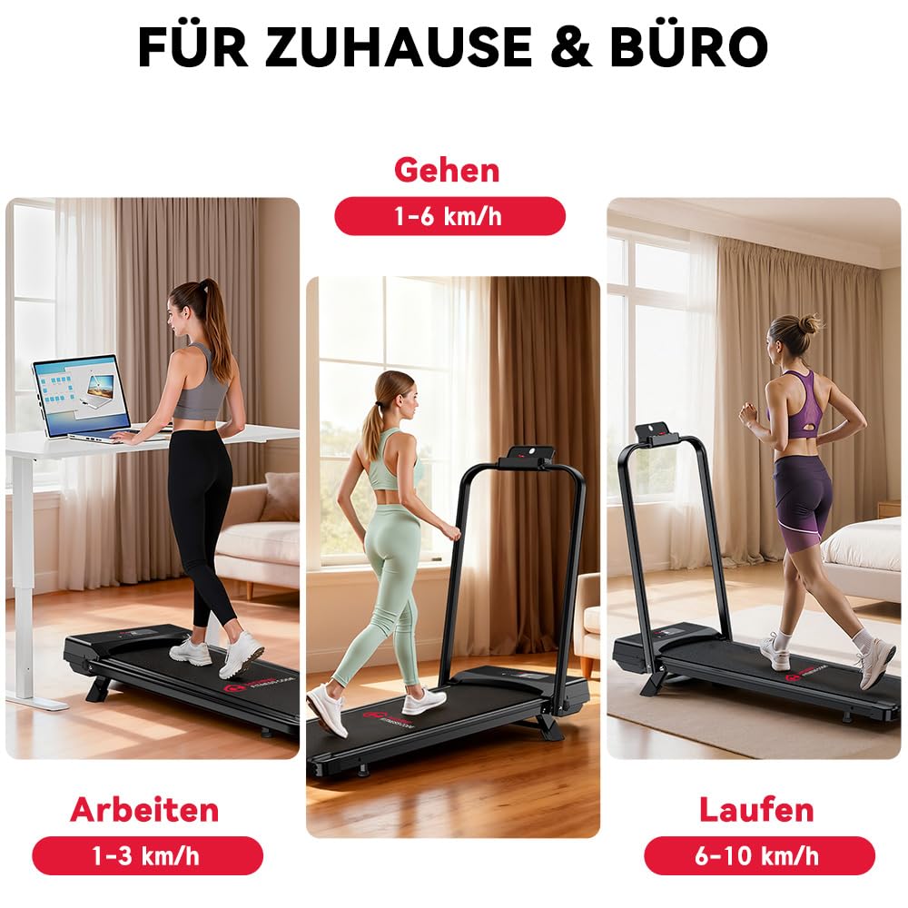 HomeFitnessCode Laufband Klappbar mit Neigung - Walking Pad für Zuhause Klein Laufpad mit Steigung Walkpad Untertisch Elektrisch Walking Band Gehband