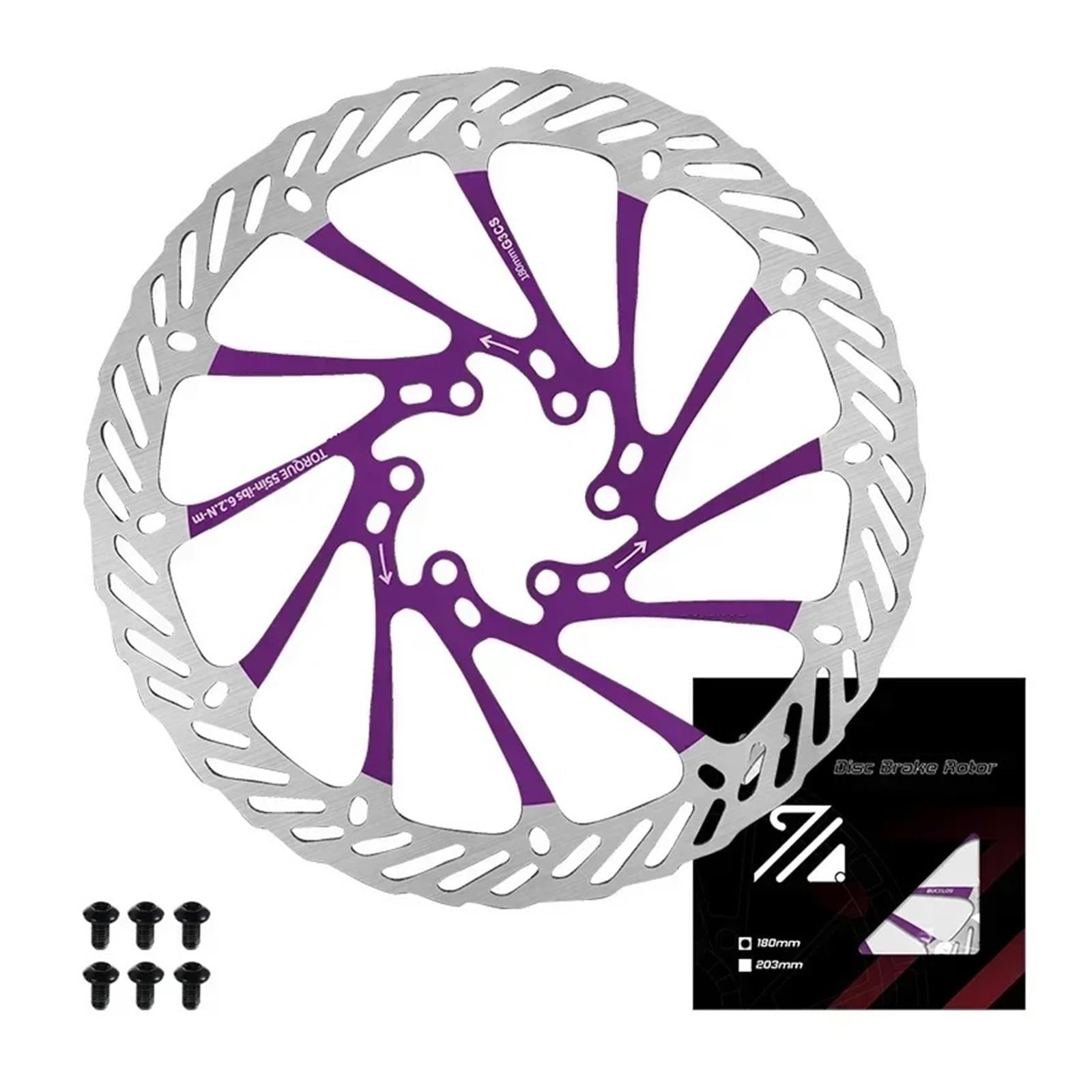 Disque de frein à disque avant et arrière pour vélo 160/180/203 mm Dissipation de la chaleur G3CS Rotor de freins hydrauliques (violet-180 mm)