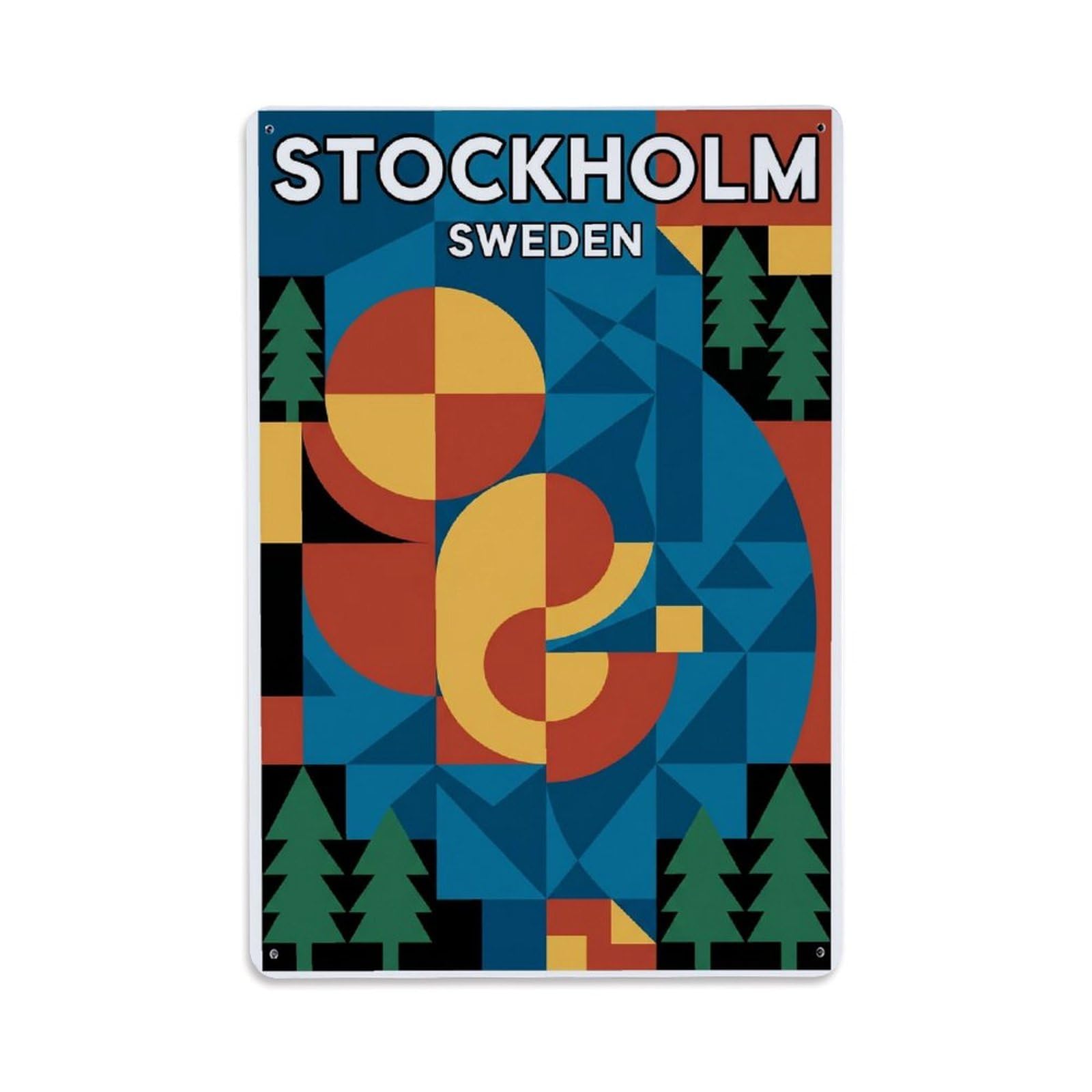 Olhnbad Style Archipelago Stockholm Sweden Graphic City Travel Metal Tin Sign