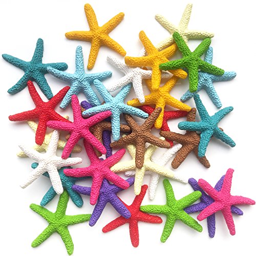 Toosunny 30 Pieces Starfish Decor, Colorful Resin Pencil Finger Starfish Decorative & Dried Starfish Ornaments for Wedding Party Christmas, Home and Crafts Project