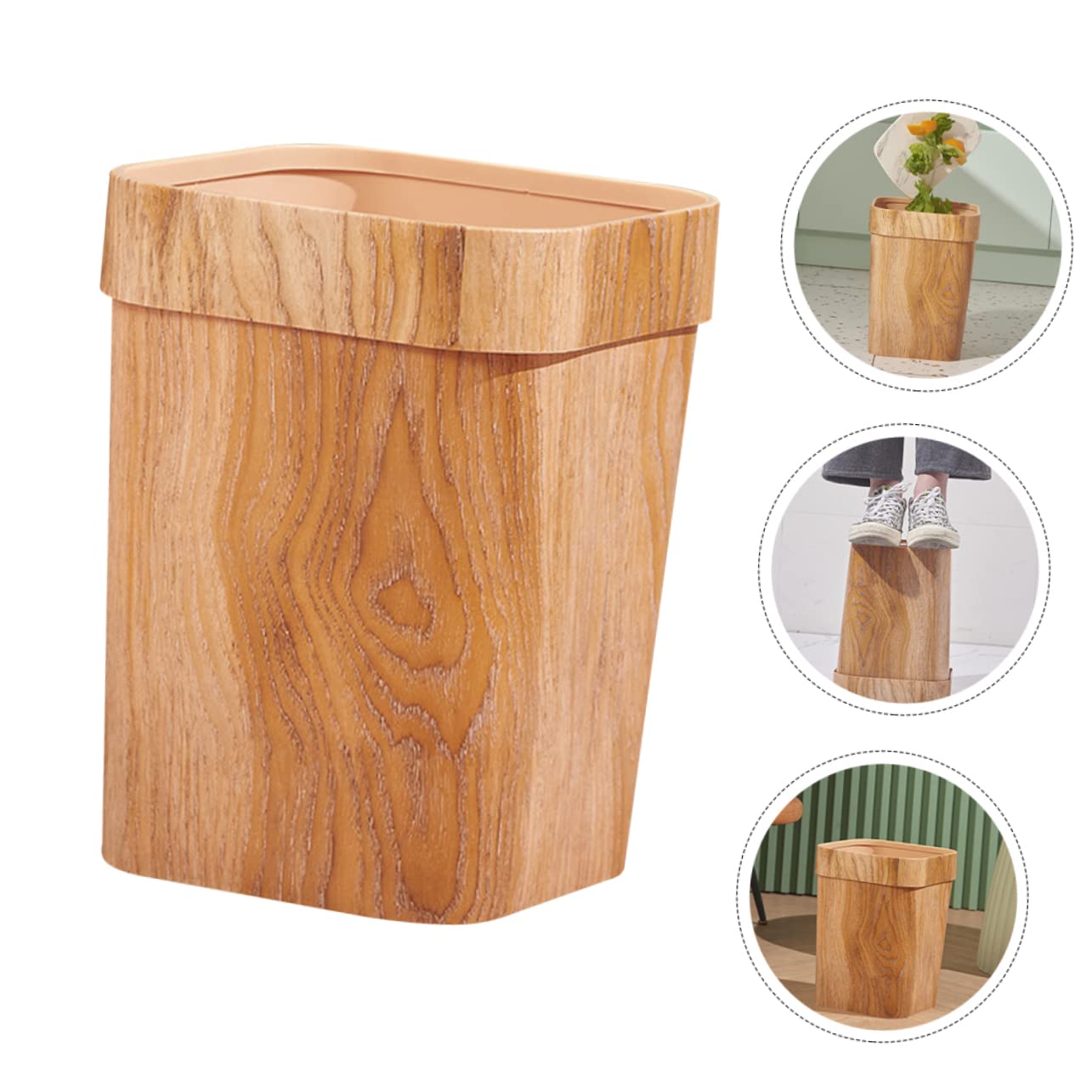 Artibetter Papelera de Gran Capacidad Nórdico con Diseño de Madera Cubo de Basura Cuadrado para Cocina Baño y Salón Contenedor Multiusos