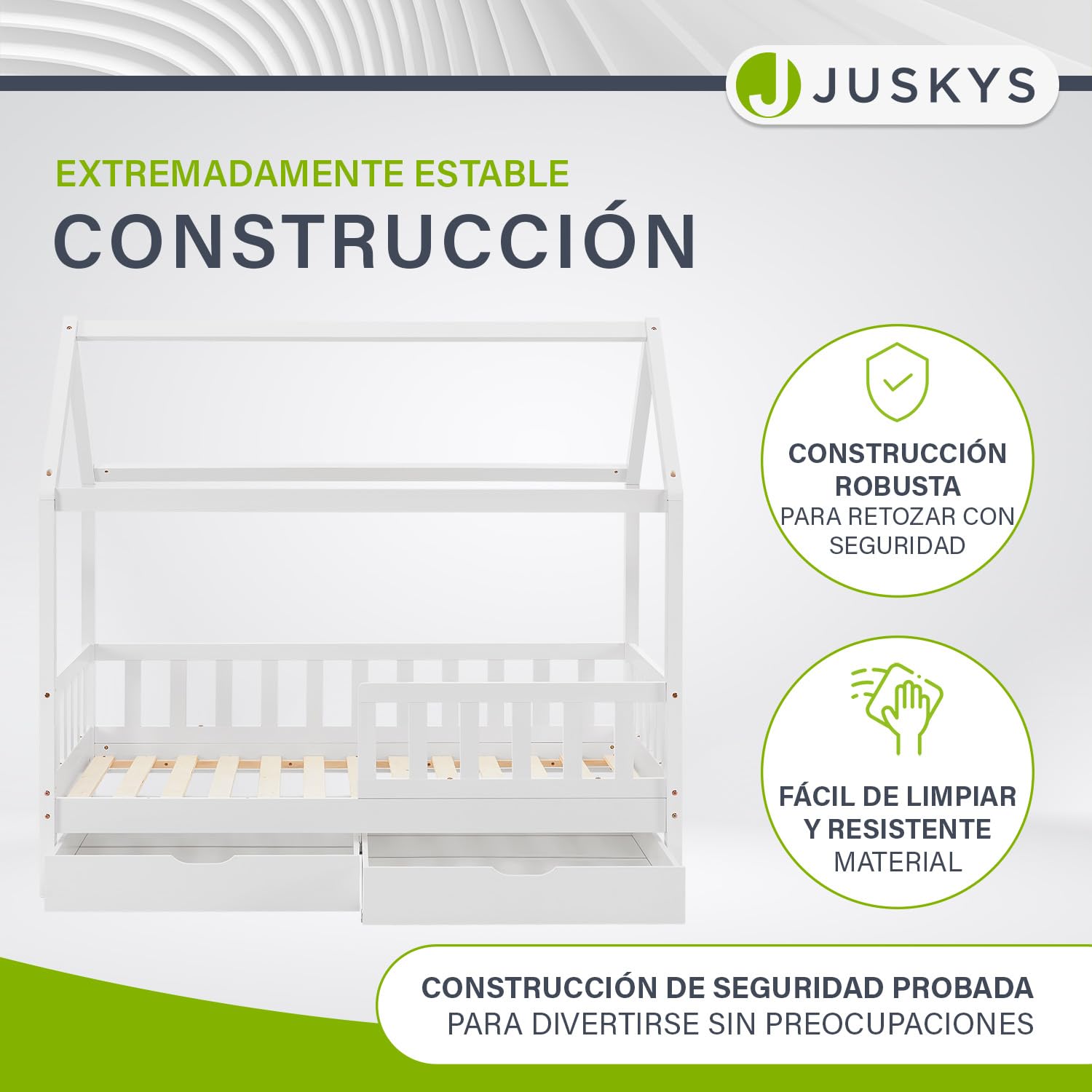 Juskys Cama Infantil Marli 80 x 160 cm con canapé de 2 Piezas, protección anticaída, somier y Techo - Cama de Madera Maciza para niños - Cama en Blanco