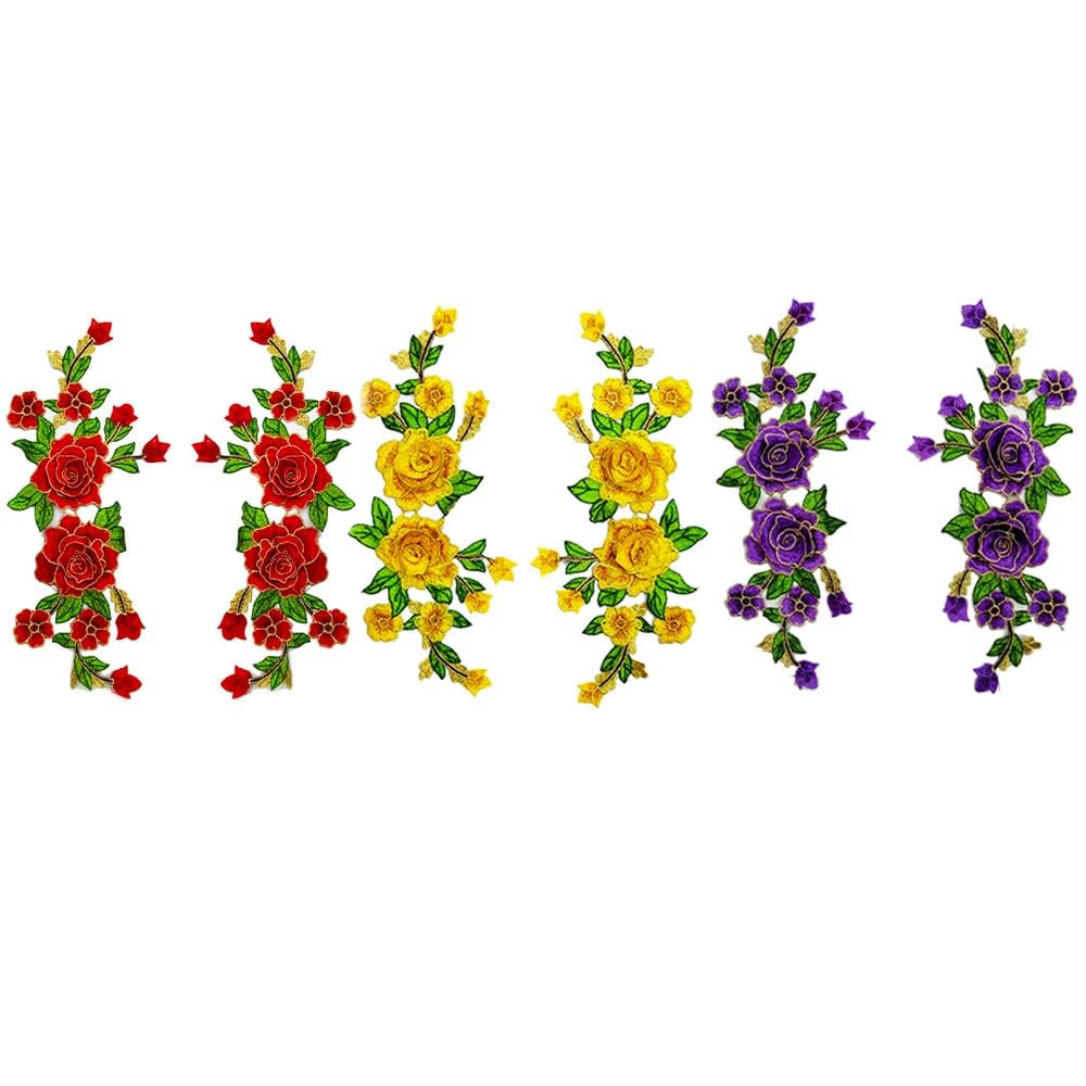 CENPEK, 2 pezzi di adesivi in tessuto ricamati con fiori di rosa multicolori, accessori per abiti da costume da palco, abbigliamento, toppe ricamate, spille per pettorina a mano - Viola