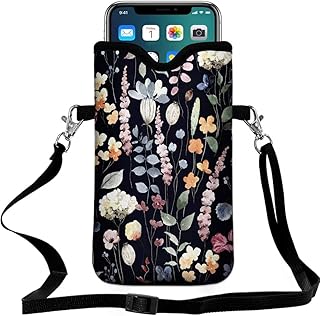FREZORA FREZORA Cell Phone Sleeves Bag Case Crossbody Neoprene Holder Lanyard Phone Pouch for Women Men 7.5 X 4.5 Inches - Flowers