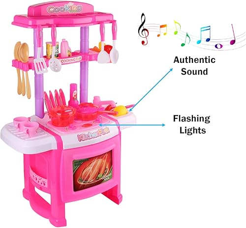 Miniatura 7 de Juego de cocina interactivo para niños con luces y sonidos realistas - Juego de juguetes de chef para niños y niñas, incluye accesorios ollas,