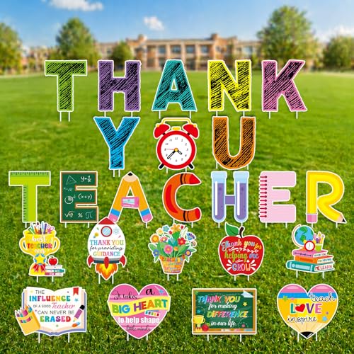 Roowest 24 Pack Teacher Appreciation Yard Signs with 48 Stakes Thank You Teachers Yard Signs for Teachers Day First & Last Day of School Decor