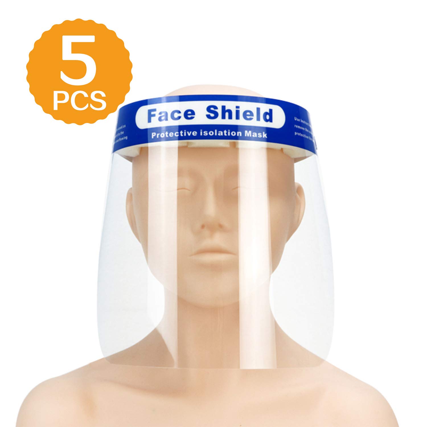 5 PCS Safety Face Shield Full Face Protective Visor for Adults, Anti-Splash Face Cover with Eye Head Protection, Come With Adjustable Elastic Strap and Sponge Foam.