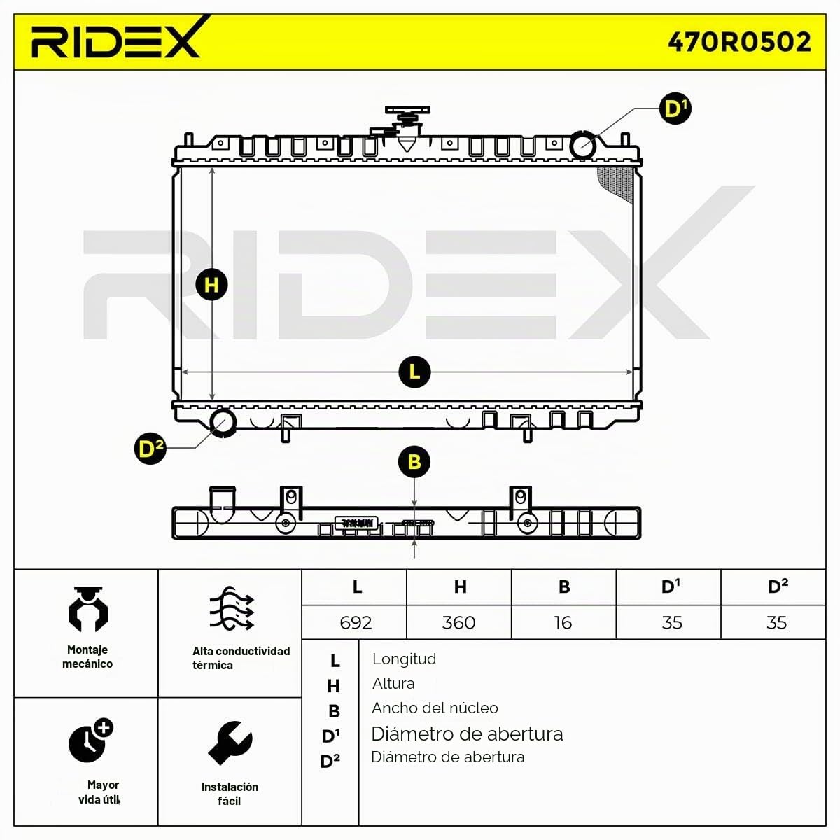 RIDEX 470R0502 Radiador refrigeración del motor Compatible con NISSAN PRIMERA Hatchback P11