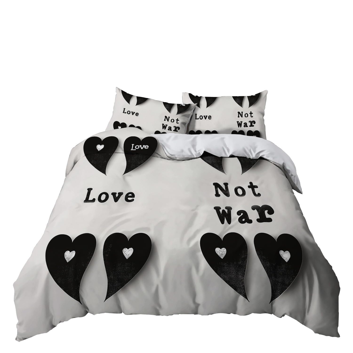 Funda Nórdica Corazón Negro 3D Juego De Cama Suave Transpirable Microfibra 1 Funda Nórdica + 2 Fundas De Almohada 50X75cm Cama 105