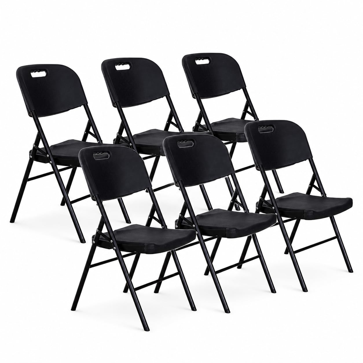 LOOMBER Paquete de 6 Sillas Plegables Negras para Interior y Exterior, Estructura Metálica Reforzada Resistente, Fácil Almacenamiento, Ideal para Eventos, Oficina, Comedor, Jardín y Reuniones
