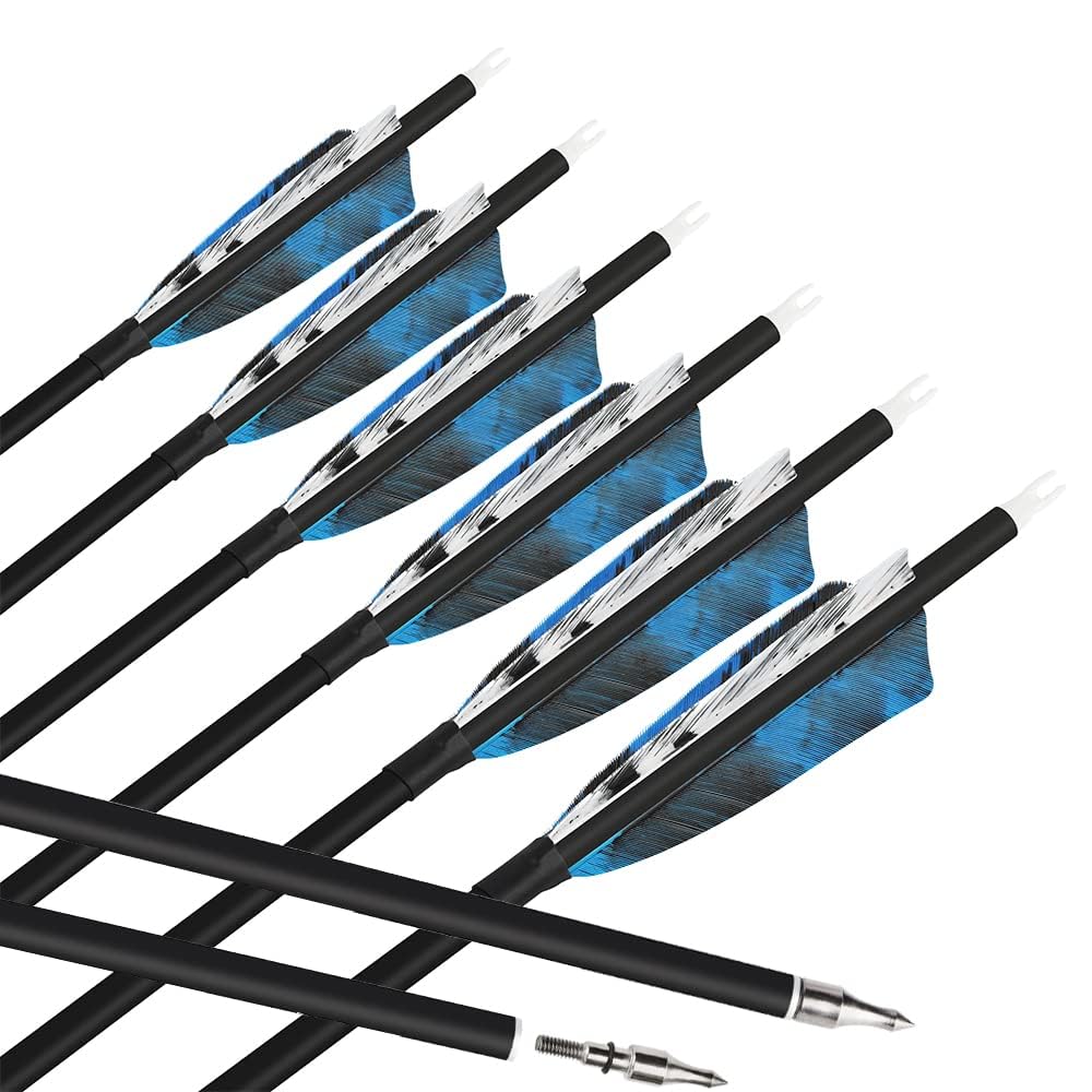 6pcs Tiro con L'Arco Frecce in Carbonio 28/30/31 Pollici Frecce da Caccia Spine 500 Piuma Naturale per Arco Ricurvo Arco Composto