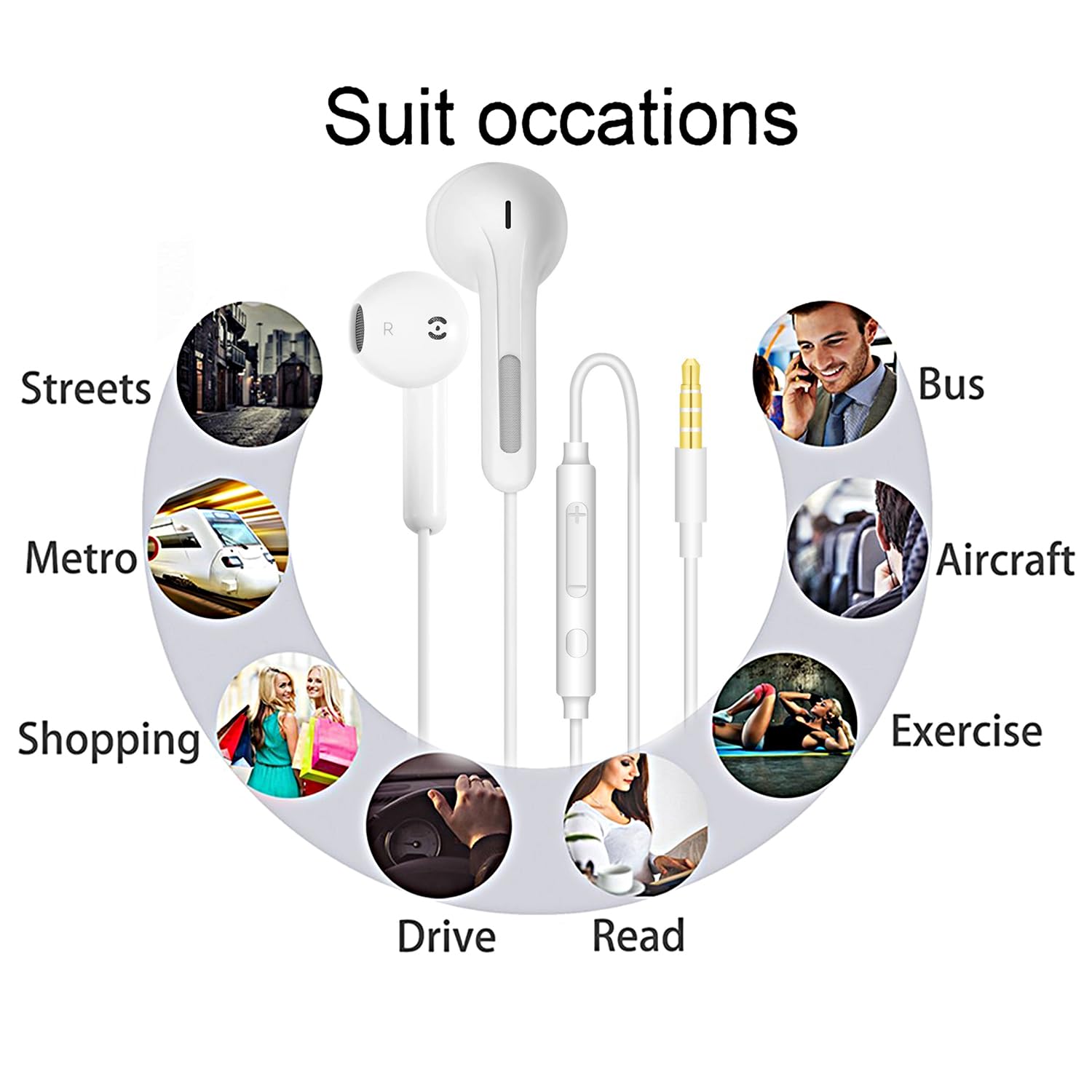 Confezione da 2 auricolari in-ear cablati con jack da 3,5 mm con microfono cablato con isolamento acustico, auricolari plug in ear cablati per telefoni Samsung, Huawei, Android, tablet laptop