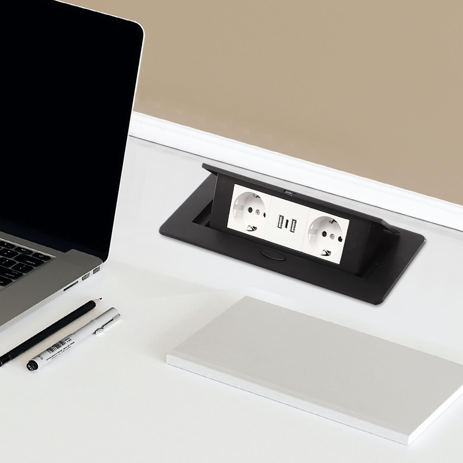 Versenkbare Steckdose Mit USB&Typ-C,1,8m Kabel,Versenkbare Einbausteckdose,Versteckte Steckdose, Mehrfachsteckdose FüR KüChe Und BüRo (schwarz)