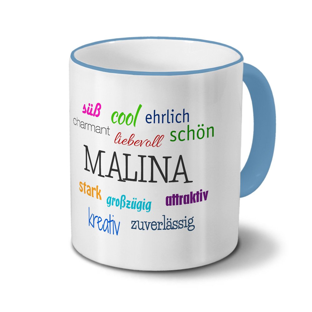 Personalisiert: Tasse Mit Namen Melina - Positive Eigenschaften - 325ml, Hellblau, Spülmaschinenfest