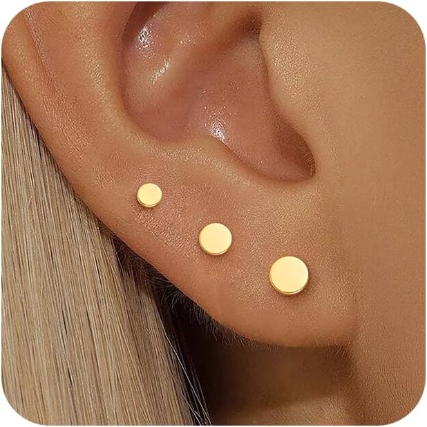 3 Pairs 14k Gold Stud Earrings for Women Hypoallergenic 925 Sterling Silver Post Dainty Silver Cartilage Tragus Earrings Stacks Set Trendy Small Diamond Heart Multiple Piercing Jewelry for Men