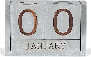 Wooden Desk Calendar,Desk Calendar Blocks for Teachers,Office Perpetual Date Block Small Home Desktop Decor Chic Vintage Month with Number Cubes Display Rustic Decoration(Vintage Grey)