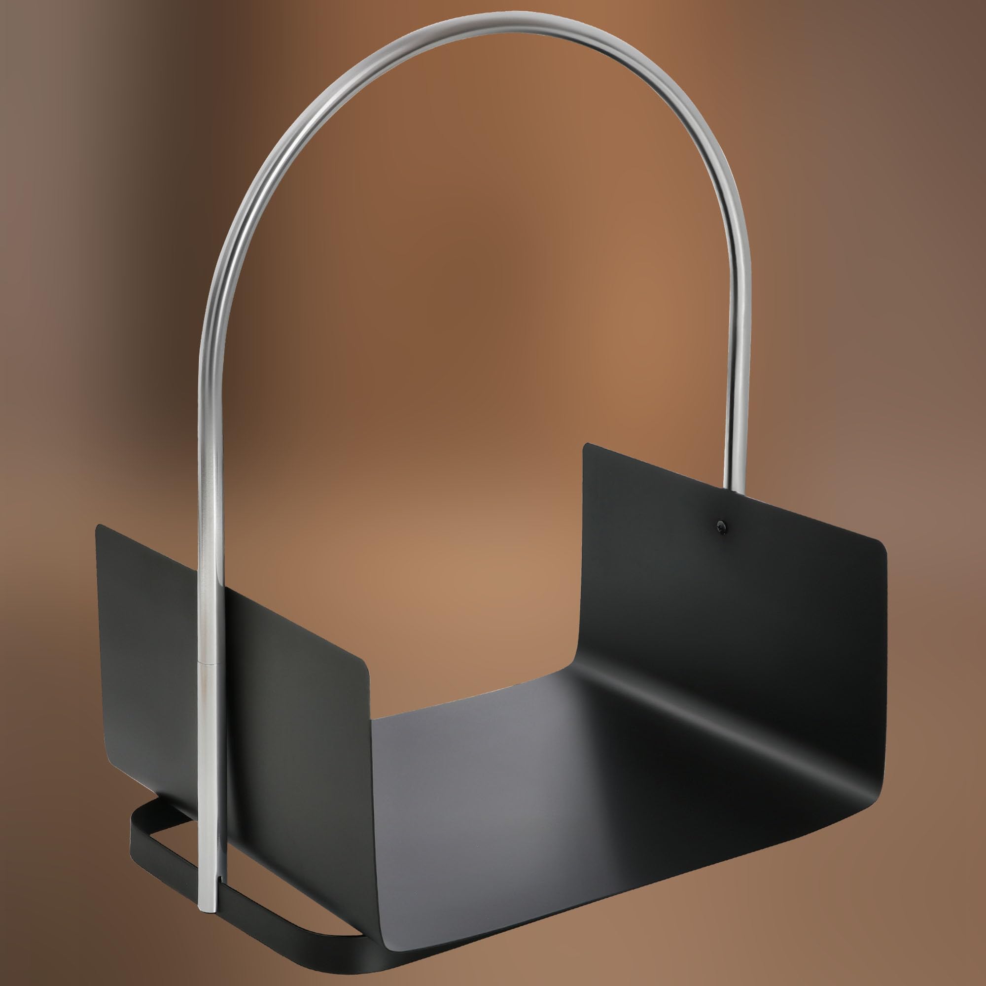 KOTARBAU® Cesta Leña Chimenea - Acero - 41 x 52 cm - Negro - Leñero Interior - con Asa Ergonómica - Soporte Leña - Robusto - Decorativo