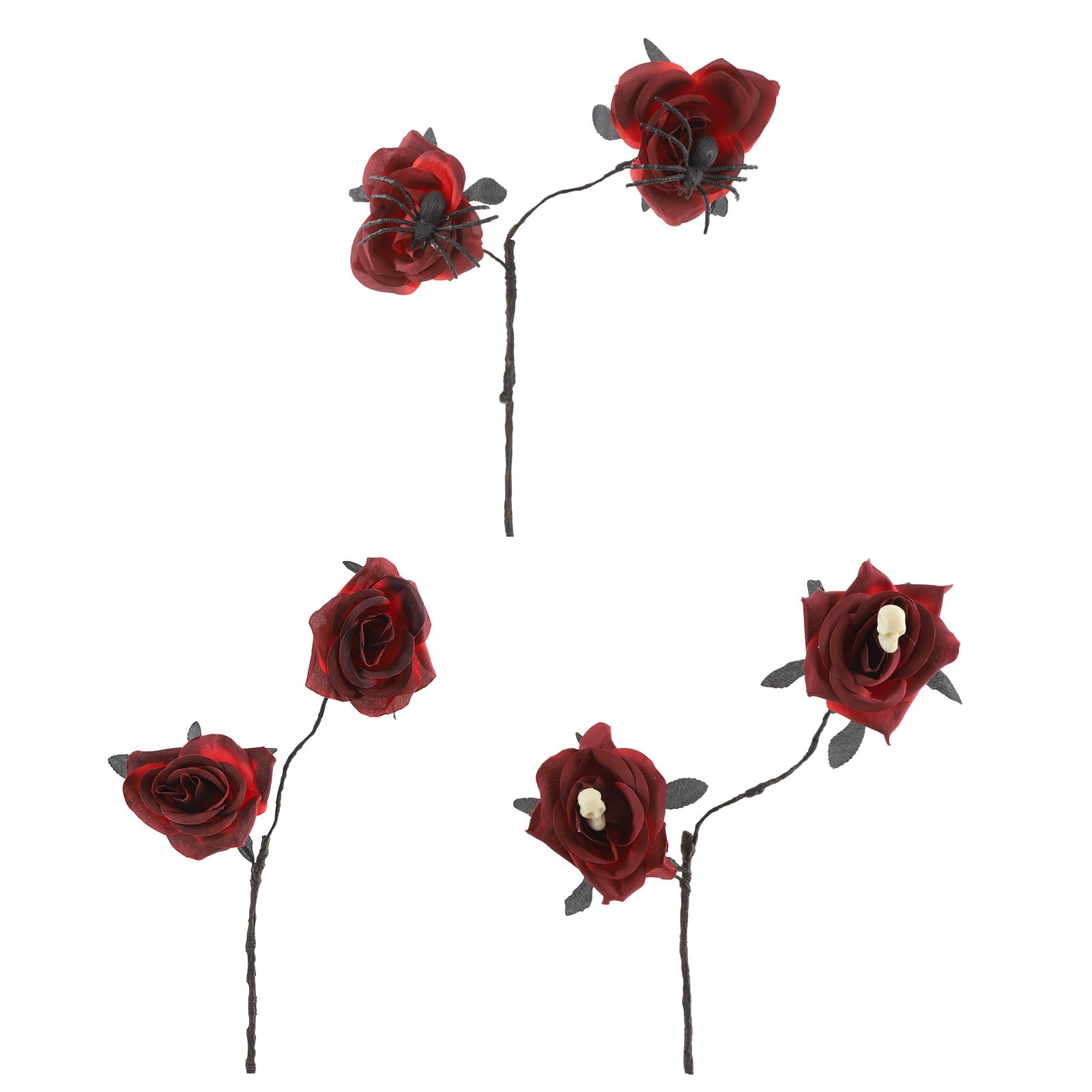Limtula 3Pcs Realistic Artificial Rose Flower with Arachnid for Party Table Centerpieces Halloween Flower Arrangement Recyclable Holiday Decoration