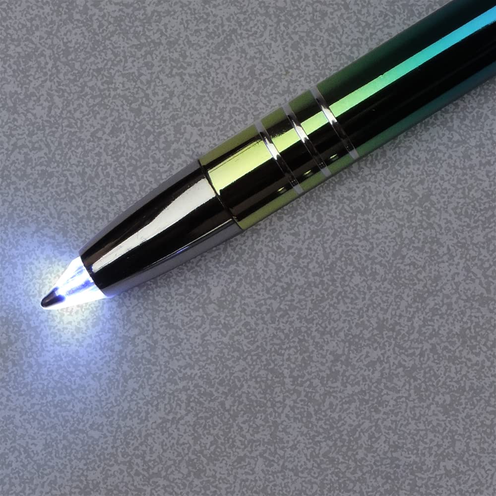 Touchpen 3-in-1 – Kugelschreiber, Touchscreen-Stift & LED-Licht, Silber/weiß Mit Grüner Spitze