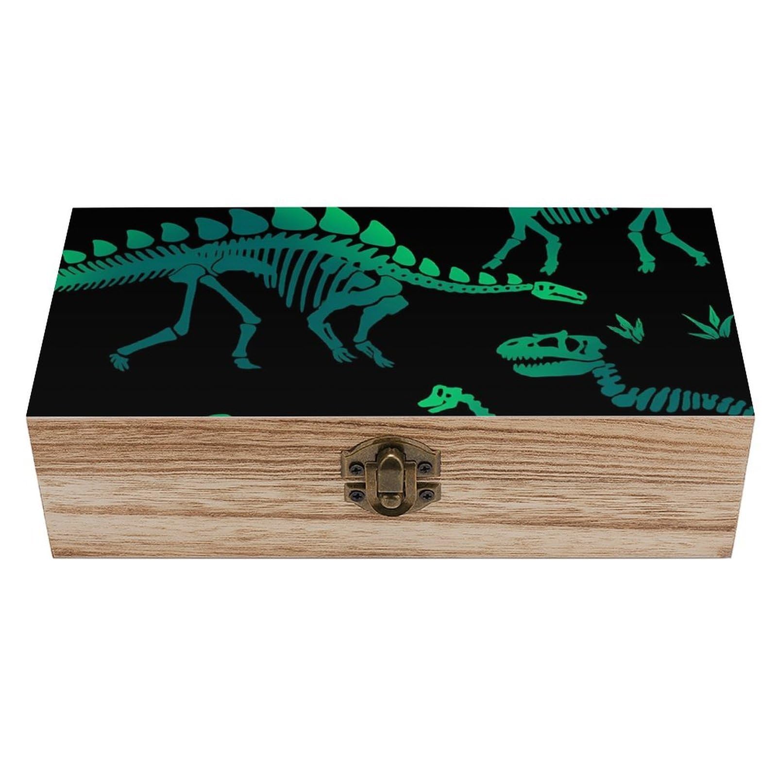 HLBSDM Green Dinosaur Skeletons Retro Wooden Storage Box Jewelry Art Gift Boxs Decorative Keepsake Boxes