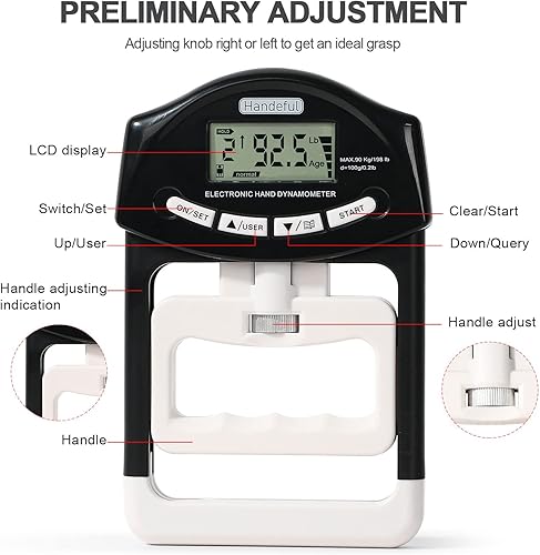 Miniatura 5 de Handeful Probador de fuerza de agarre, dinamómetro digital para medición manual, captura automática de antebrazo, potencia de dedo electrónica, 198