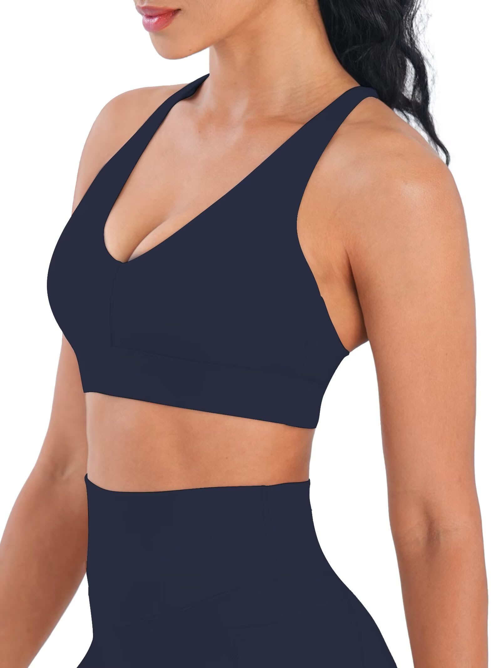 Sunzel Reggiseni sportivi con spalline con scollo a V per donna reggiseno da yoga incrociato posteriore con coppe rimovibili imbottite per allenamento corsa palestra top