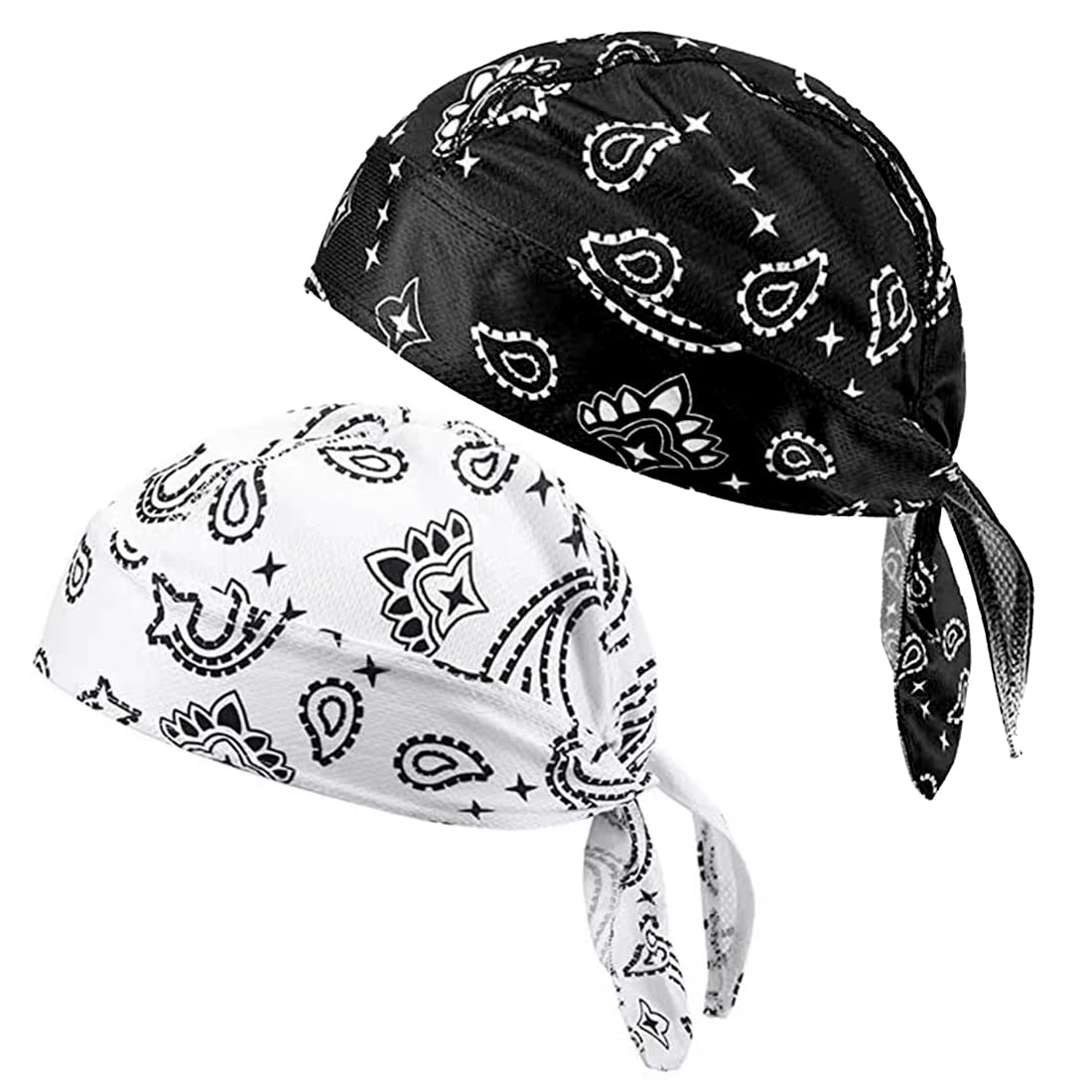 2 pañuelos deportivos para hombre y mujer, ligeros y transpirables, para debajo del casco, turbante, turbante de ciclismo de verano, para deportes al aire libre como y senderismo (negro y blanco)