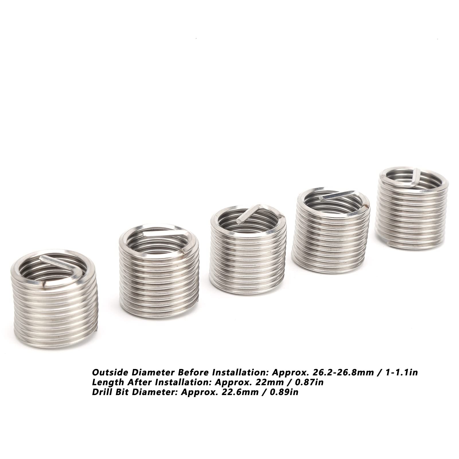 Respicefinem 5Pcs Wire Thread Insert Socket Bushing Screw Threaded Connection Protection Repair Set Made of SUS304 Ideal for Threaded Connection Switch Between Metric and Inch