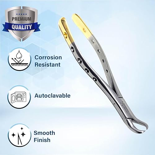 Vista 19 de Pinzas universales de extracción dental alemana, para extraer molares inferiores del hueso alveolar, mandíbulas dentadas, hechas de acero inoxidable