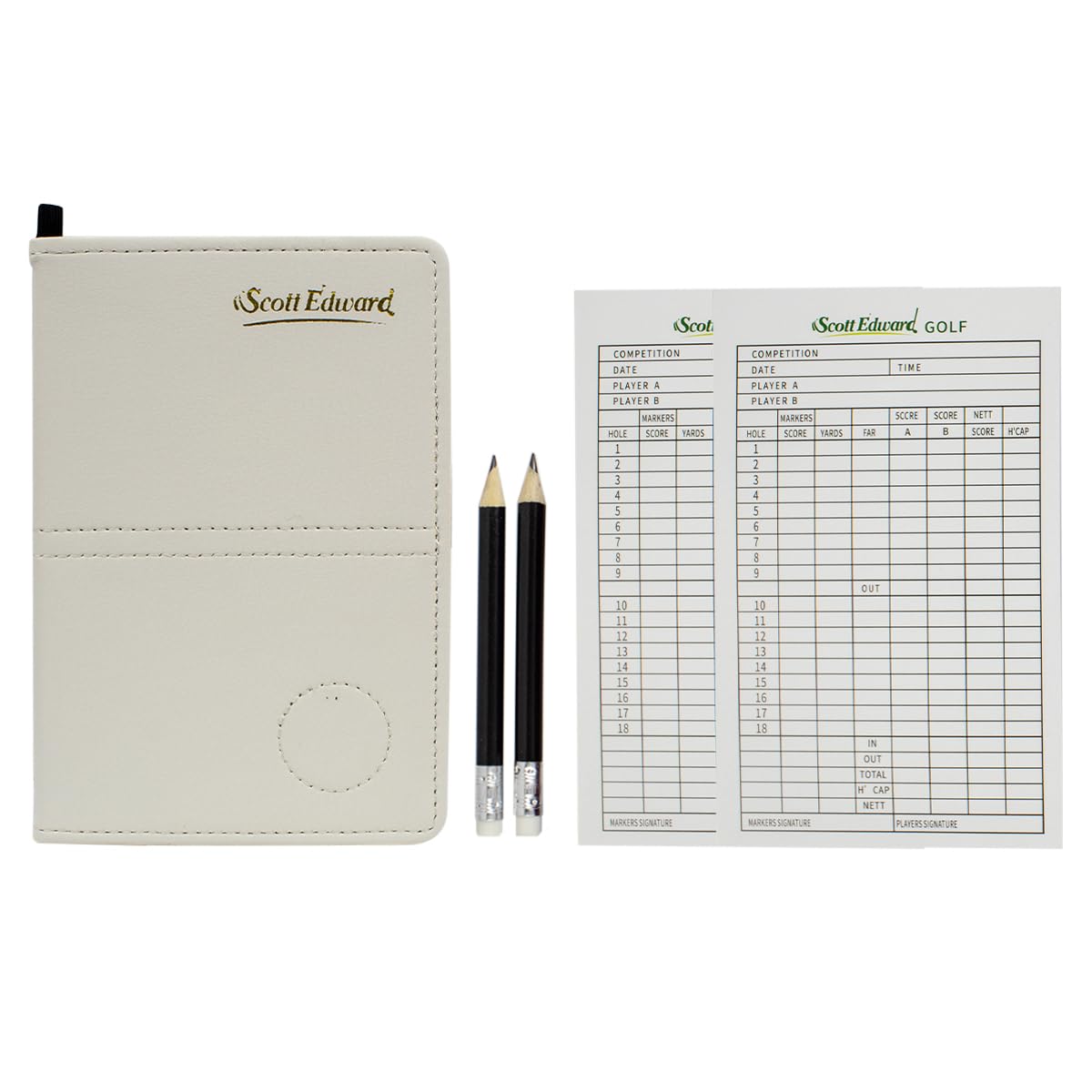 Scott Edward Golf Scorecard Cover Leather Scorecard Holder Statistic and Score Tracking Waterproof Soft Thick Umpire Lineup Card Holder(White)