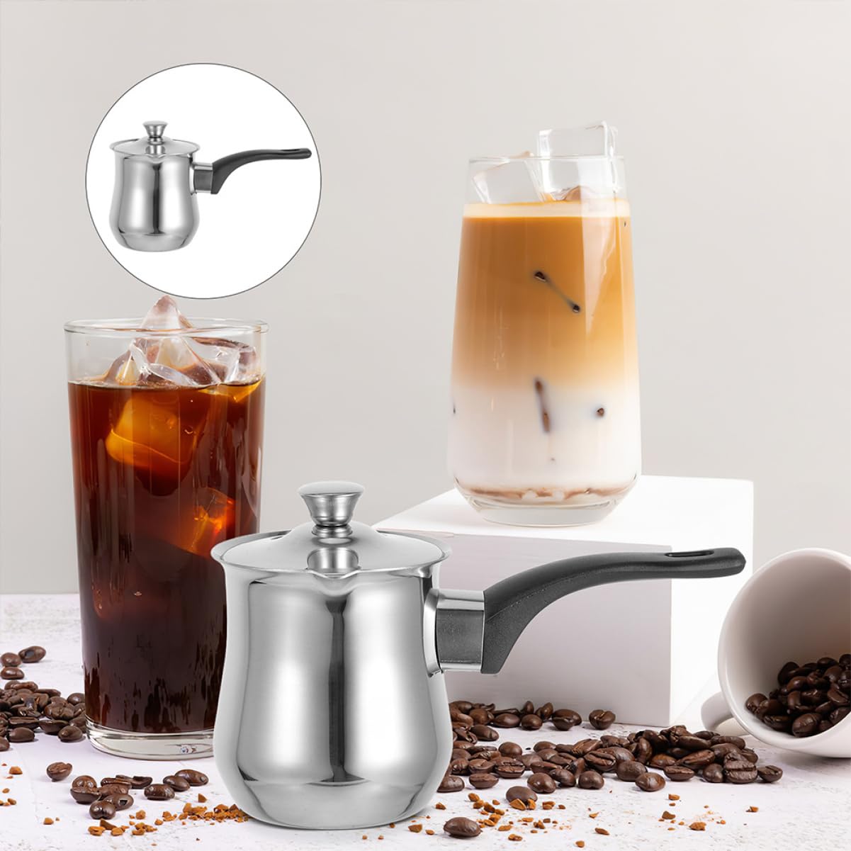 BESTOYARD Pentola Turca Facile da Usare e Versare con Coperchio da 540ml in Acciaio Inossidabile la Preparazione di Caffè Turco e Uso Familiare