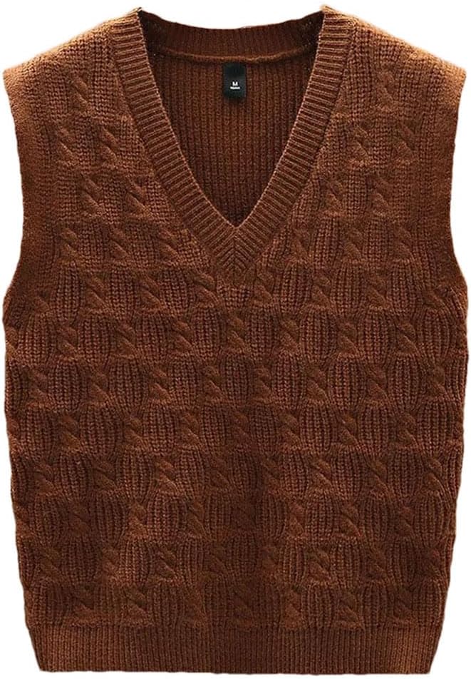 Men Middle Age Thicken V-Neck Sweater Vest Sleeveless Waistcoat Warm Knitted Loose Pullover Tops