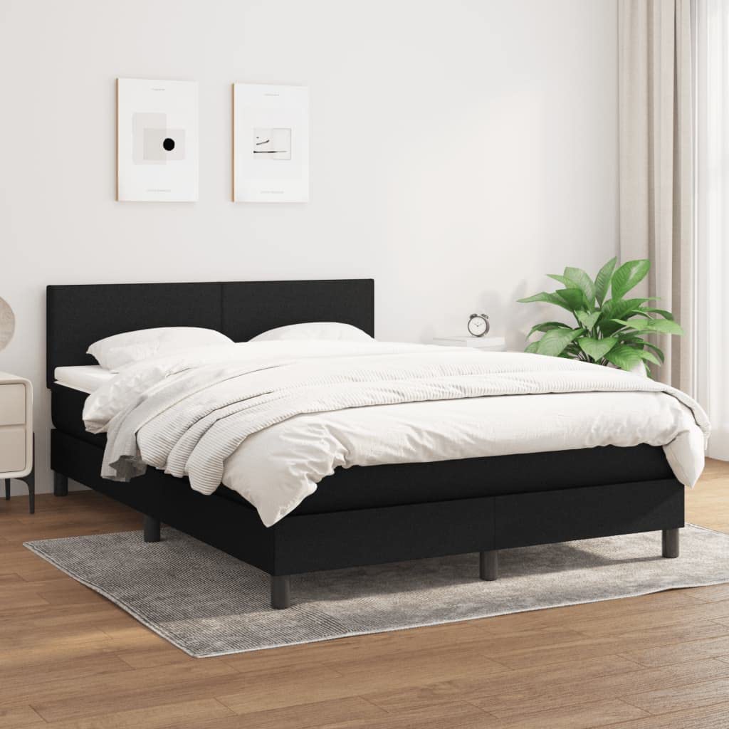Black BoxSpring Bed with Mattress, 140 x 190 cm Queen Size Fabric Upholstered Platform Bed Frame, regulowany Headboard, Pocket Spring Mattress, Medium Firm Support, Durable