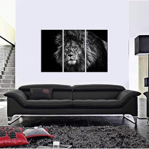 Miniatura 4 de LevvArts Lienzo decorativo para pared, diseño de animales en blanco y negro, cuadro de animales salvajes, arte moderno de 3 piezas para decoración