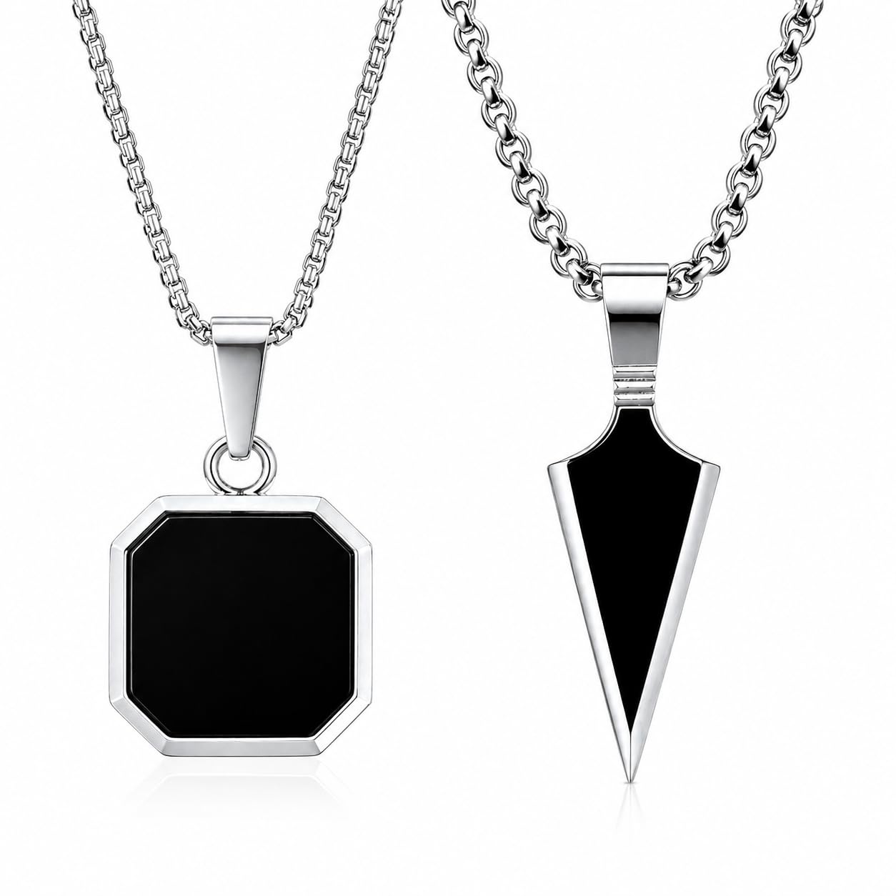 Black Square and Arrow Pendant Necklace Combo, Stainless Steel Chain, Set of 2-image-44
