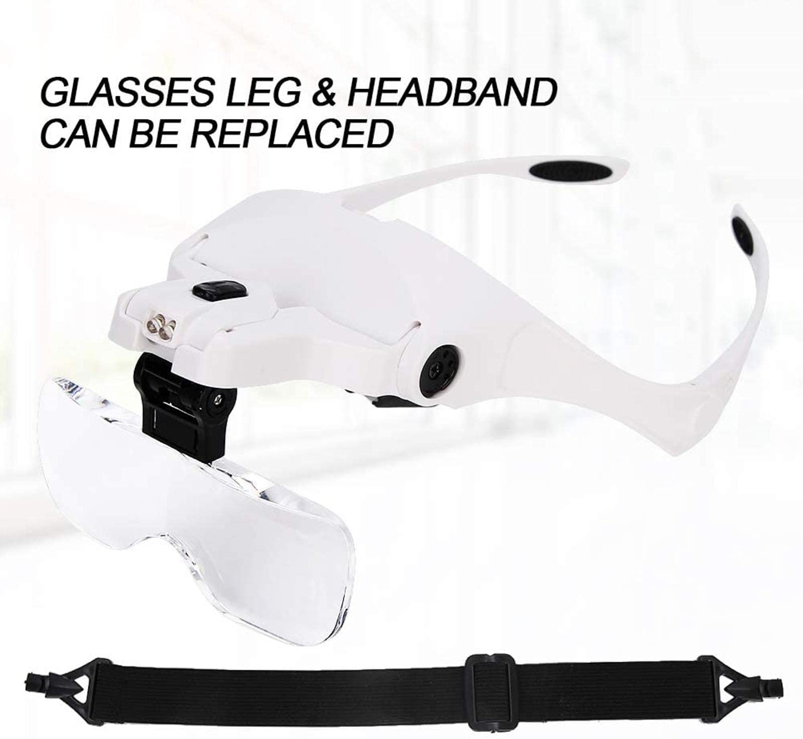 Lupa, Lupas - Diadema para La Cabeza con Luz Led Ajustable, Lupa para Trabajos De Precisión, Lupa De Joyero, Artesanía, Reparación De Relojes, Estabilización
