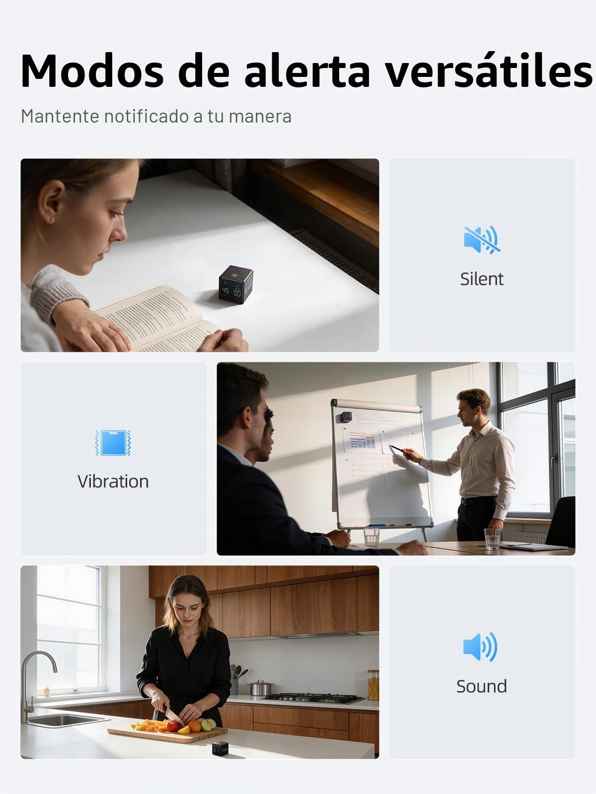 Ticktime Pomodoro Timer para Enfoque, Estudio, Trabajo, Tareas, TDAH,Cocina | Timer Pomodoro, Flip 1/3/5/10/15/25/45/60 min Countdown, Timer y Cronómetro, Pantalla Clara, 3 Avisos, Flip Pausa y Reanuda