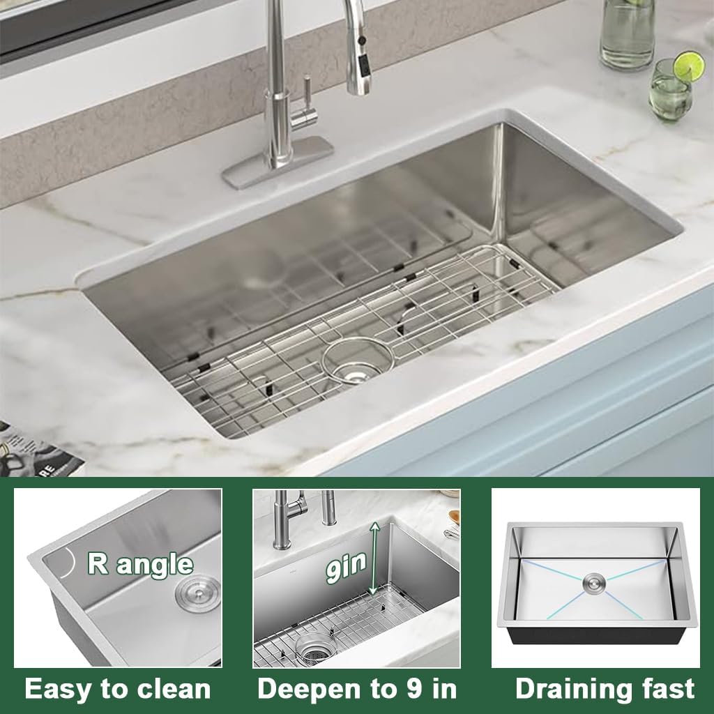 16 x 18 Inch 304 Stainless Steel Undermount Bar Sink,Silver Gray Single Bowl Workstation kitchen Sink With Protective Bottom Grid For Camper,RV Sink