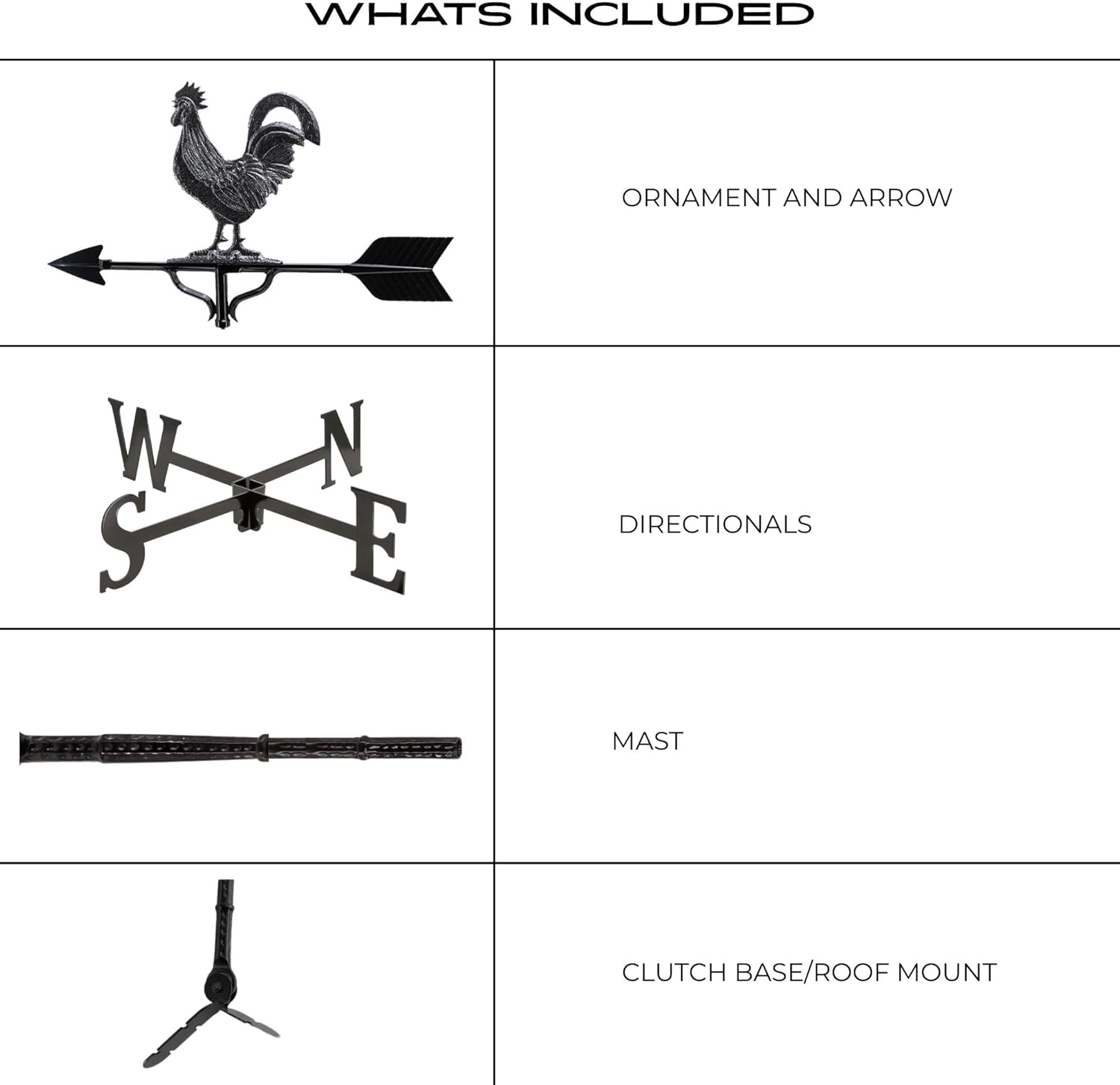 Montague Metal Products 32-Inch Weathervane with Satin Black Rooster Ornament