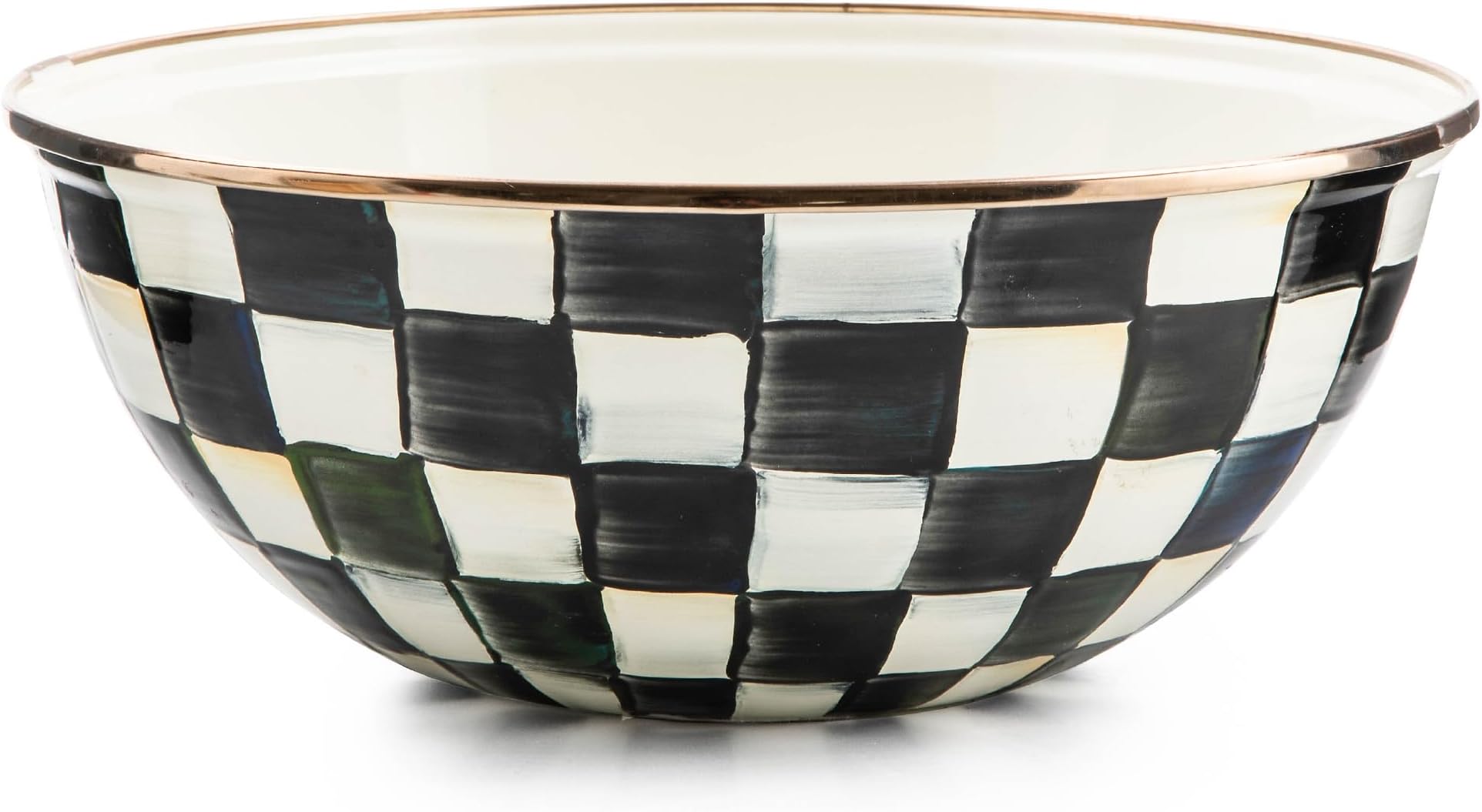 Enamel Everyday Bowl, Serving Bowl for Entertaining, Medium, Black-and-White Courtly Check, Set of 1