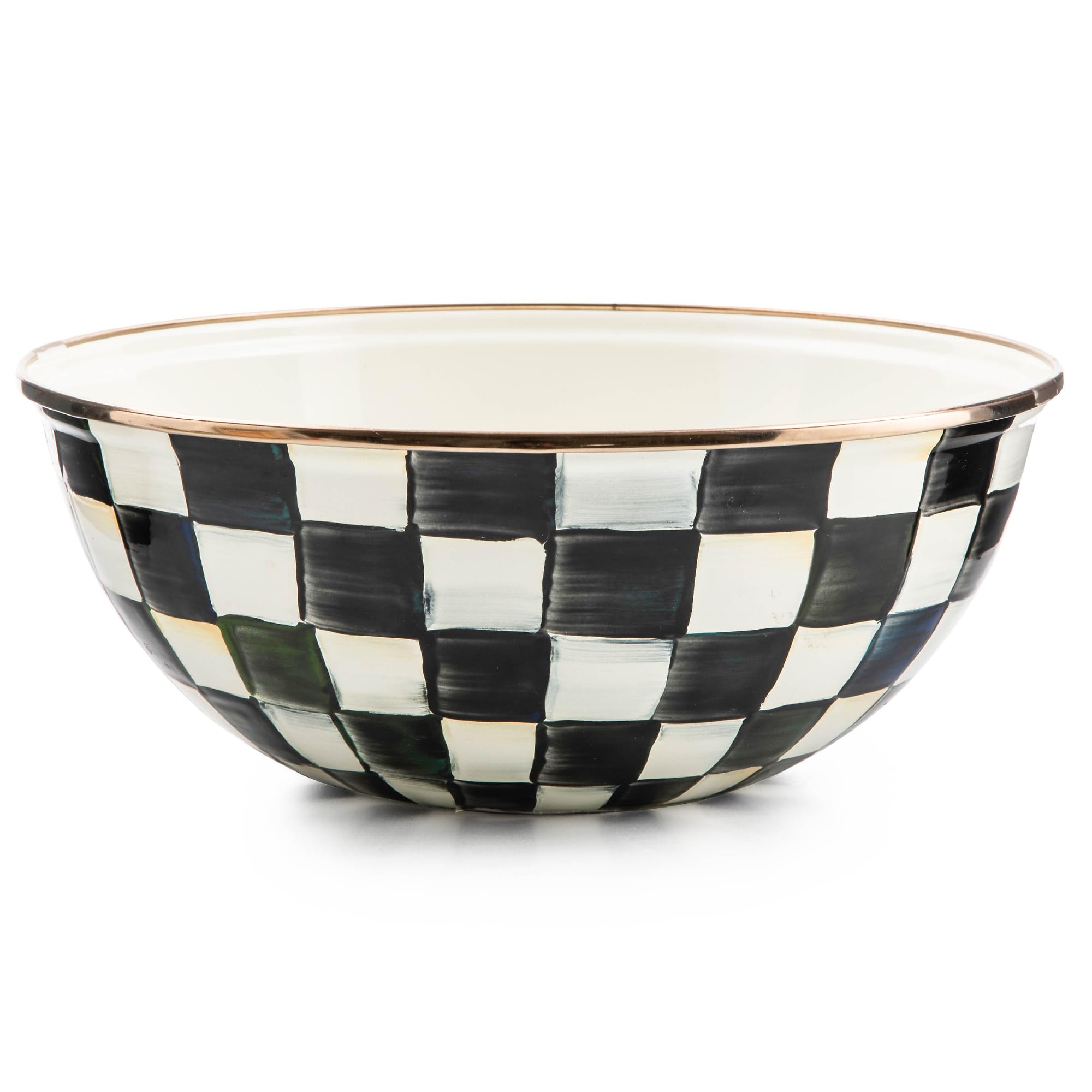 MACKENZIE-CHILDS Enamel Everyday Bowl, Serving Bowl for Entertaining, Medium, Black-and-White Courtly Check, Set of 1