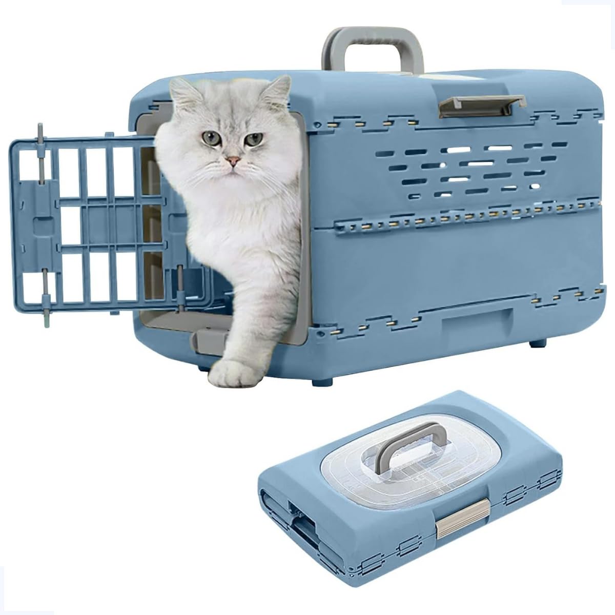 Caixa De Transporte Pet Dobrável Azul 48x32x30 Para Cães e Gatos