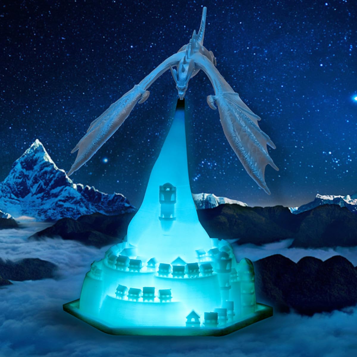 NOLITOY 3d-gedruckte Eisdrachen Nachtlampe 1 Satz aus Pla, Blau