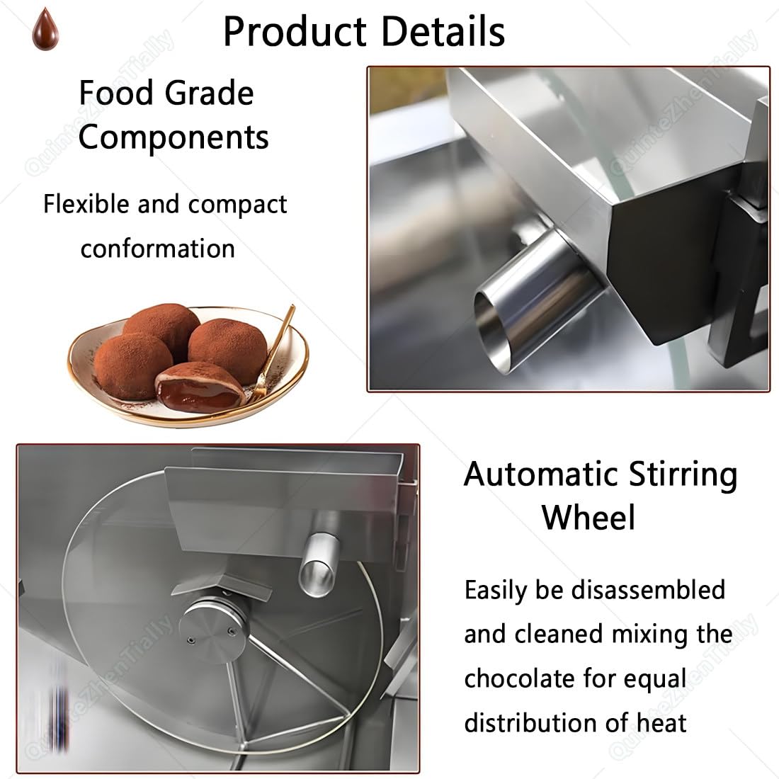 Máquina de templado de chocolate, derretidor eléctrico de acero inoxidable con rueda mezcladora, ideal para panaderías y confiterías, mezclador de chocolate de alto rendimiento