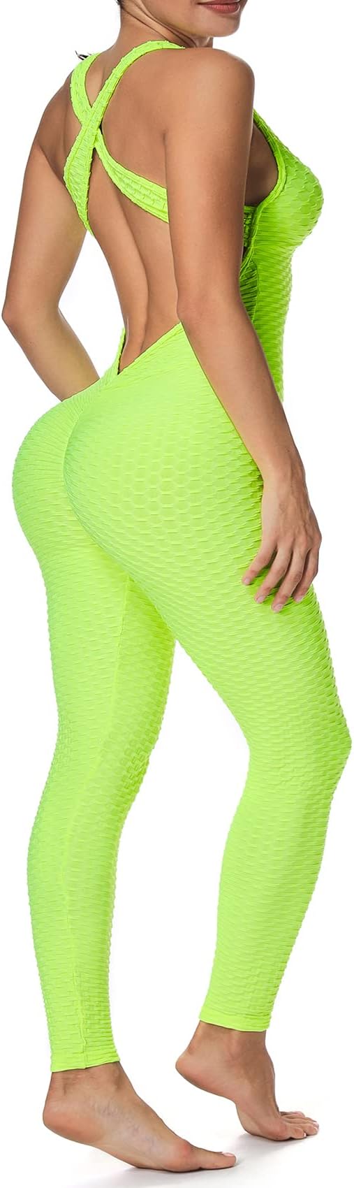 Women Texture Bodysuit Sleevesless Sport One-Piece Backless Sexy Slimming Bodycon Rompers Jumpsuit M